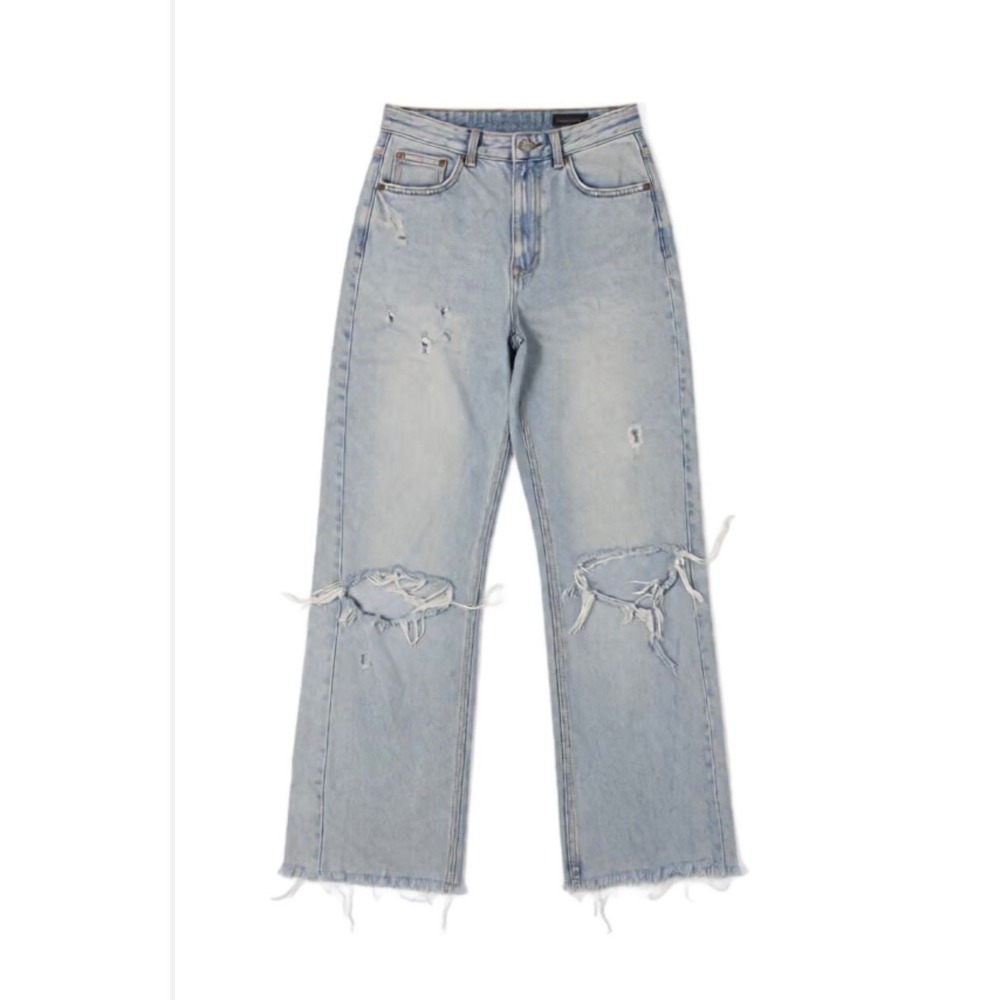 Zara High Waisted Wide Leg Distressed Jeans Light Wash‎ Blue Size 4 Distressed